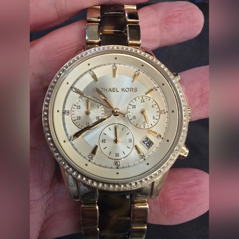 Michael Kors MK6322 Ritz Champagne Dial Gold Tone Chronograph Women's Watch